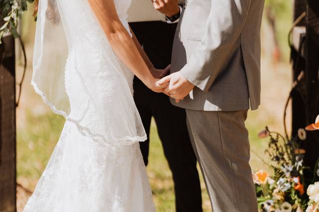 Wedding couple holding hands