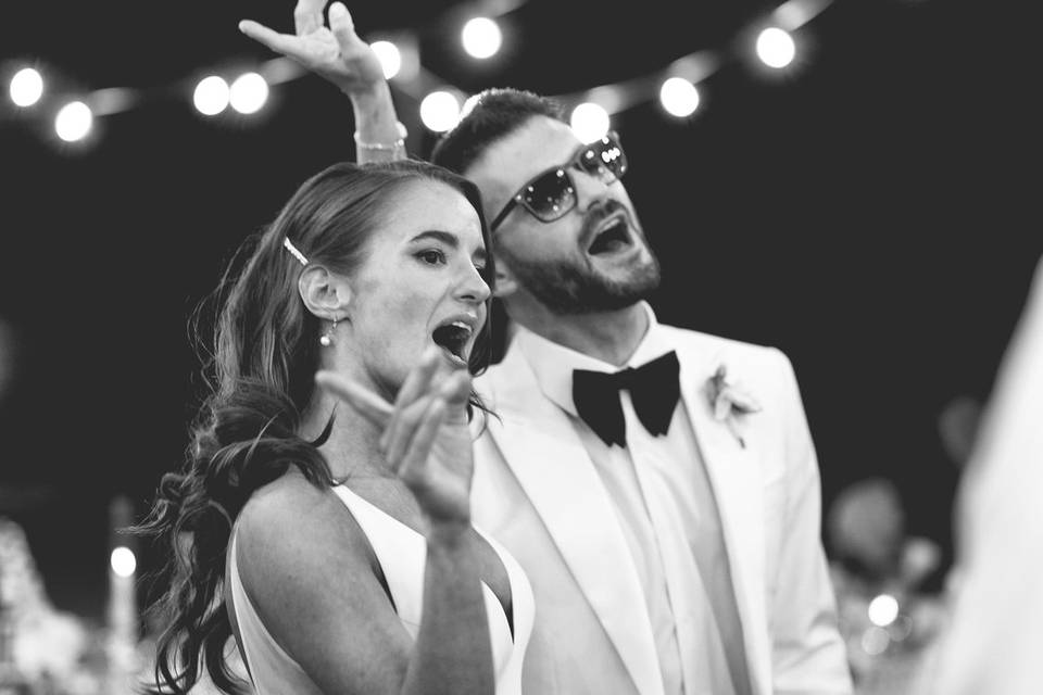 Bride and Groom singing along
