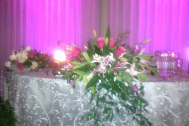 Table setup with flower centerpiece