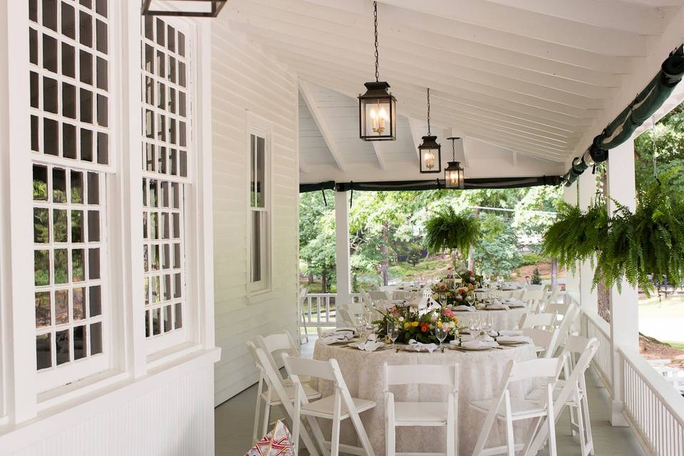 June wedding seating on porch