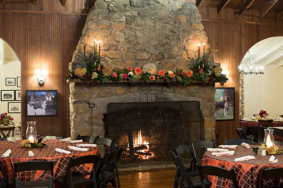 Stone fireplace in the fall
