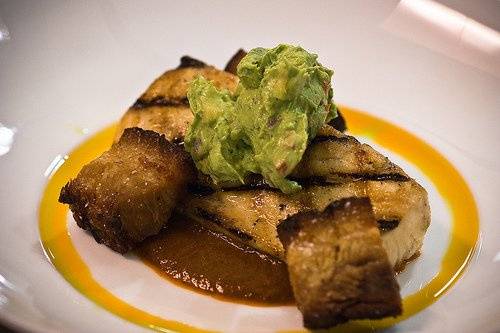 Grilled Cobia, Pork Belly Lardons, Guacamole