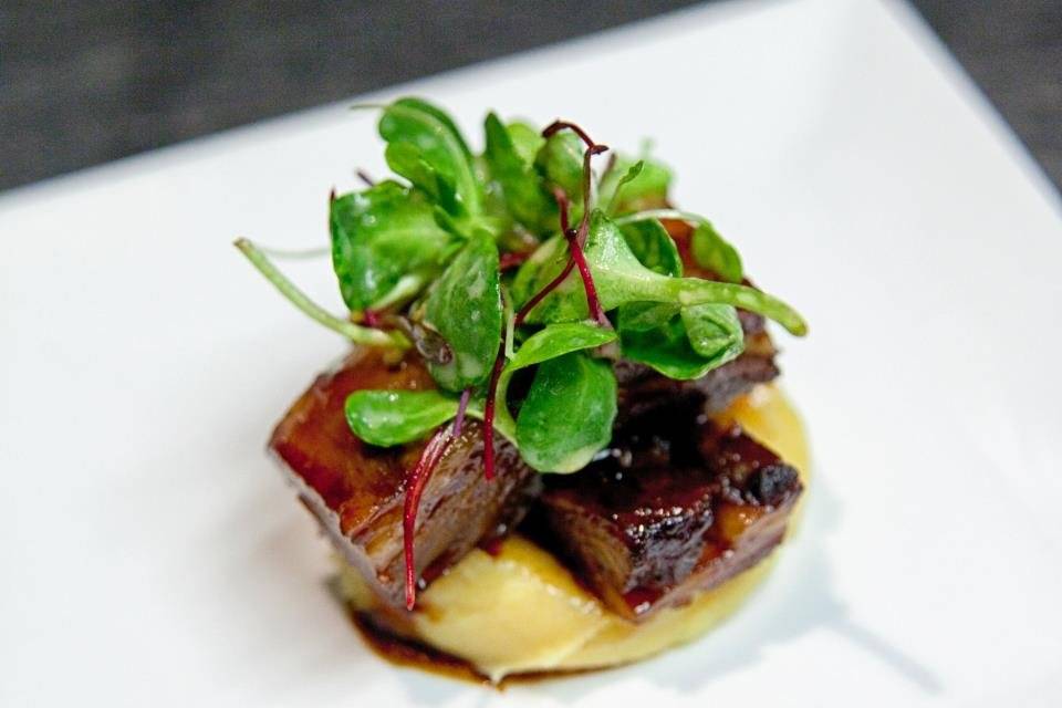 Niman Ranch Lamb Ribs, Creamy Polenta, Local Sprouts