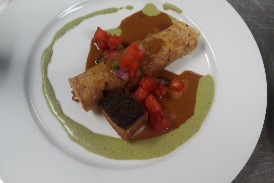 Pork Taquito, Pork Belly, Watermelon Salsa