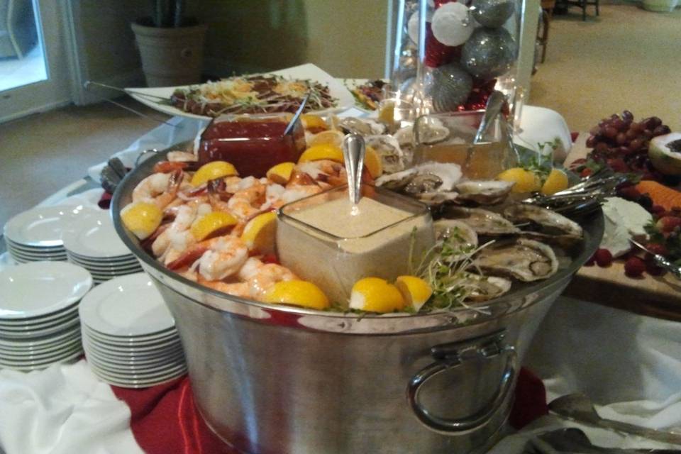 Iced Display: Blue Point Oysters, Gulf Shrimp, Citrus Cocktail, Creole Mustard, Champagne Mignonette