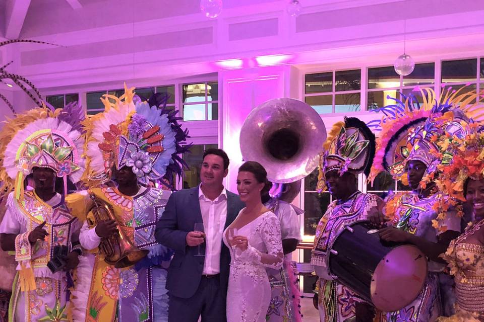 Trevents suprised the Bride & Groom with some Bahamian Junkanoo!