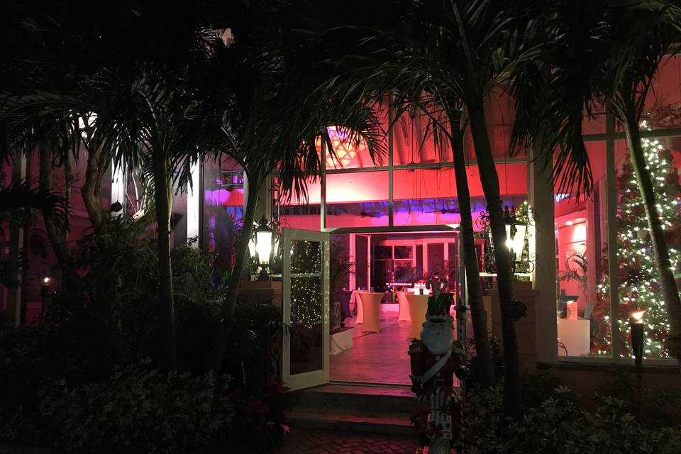 An exterior look at Sapodilla Bahamas New Years Eve Event Lighting