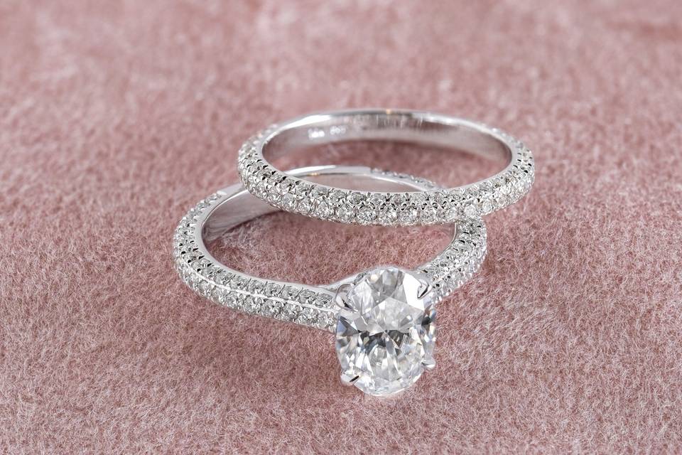 3D Pavé Oval Wedding Set