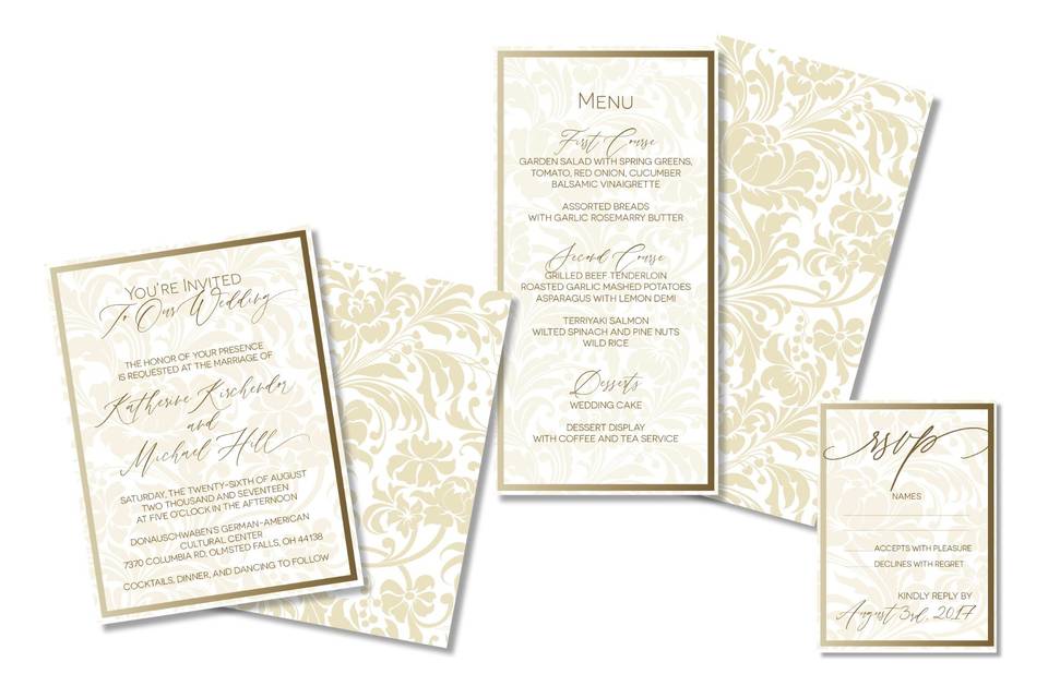 Gold-lined invitations with foil treatment