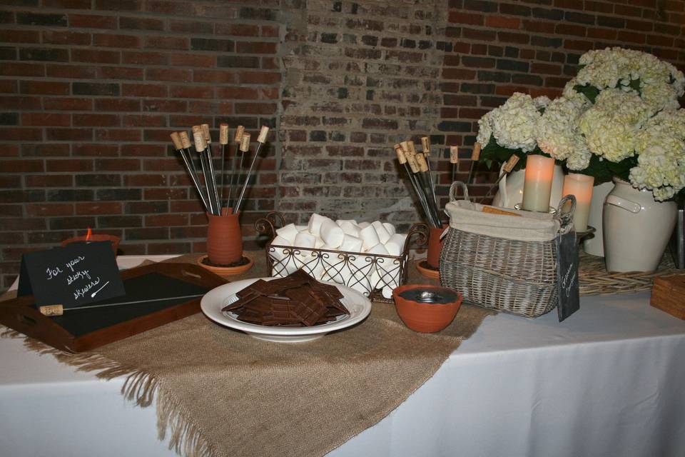 We so enjoyed designing the layout for this Christmas-themed reception held at a museum in Fayetteville, TN.  Classy, romantic, vintage, rustic...   it was gorgeous!  Our s'mores bar was like no other!