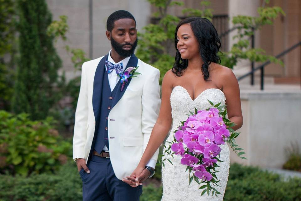 Custom bridal bouquet by Vivid Expressions LLC.  Event design, flowers, and decor by Vivid Expressions for client's wedding at The Chrysler Museum of Art, Norfolk, Virginia.  Wedding Stylist.  Event Design and Floral Design presentation.  Event planning, wedding planning, wedding design, event design, wedding flowers, event flowers and decor.  Luxury wedding, Luxury event design planning.  Image by Will Hawkins Photography