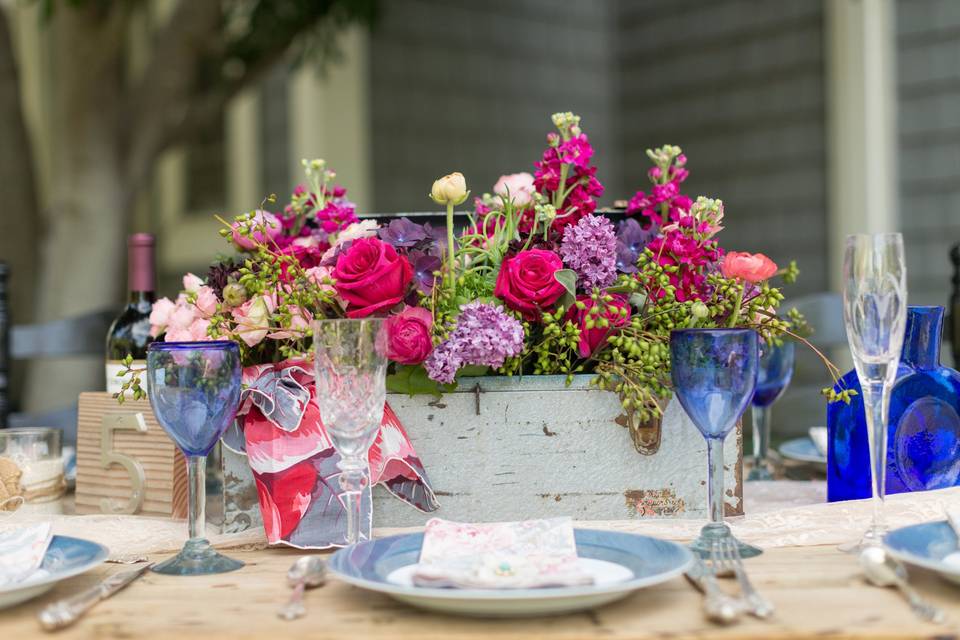 Dining table with centerpiece