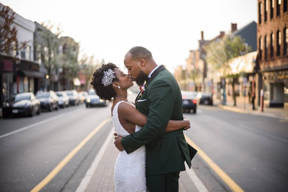 Bride and groom in Main Street