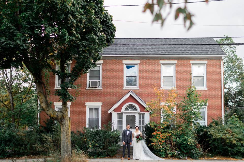 Bride and groom historic house