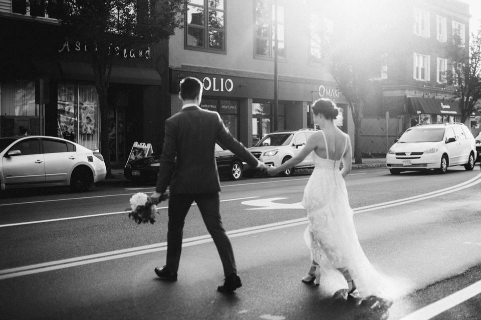 Bride and groom in Main Street