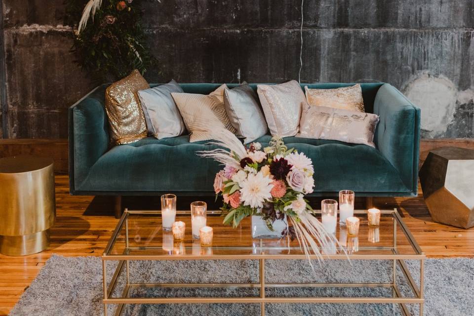 Wedding lounge couch floral