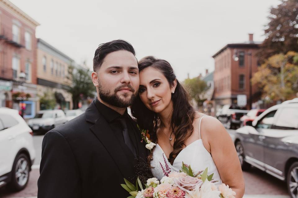 Bride and groom in Main Street