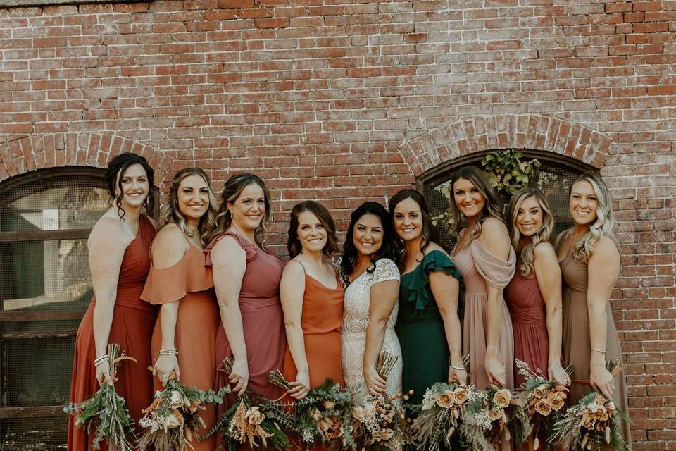 Bride and bridesmaids brick