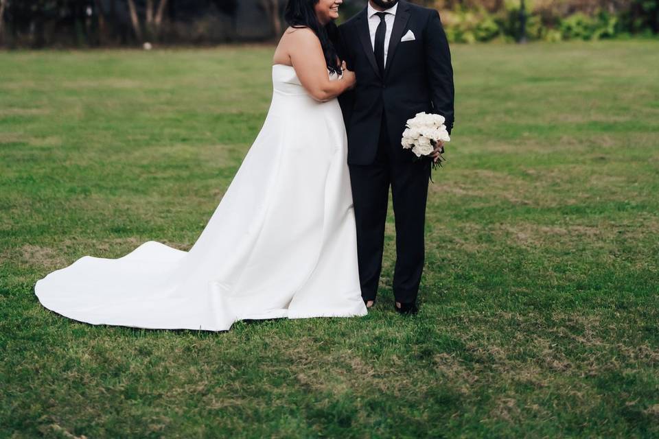 Bride and groom in park