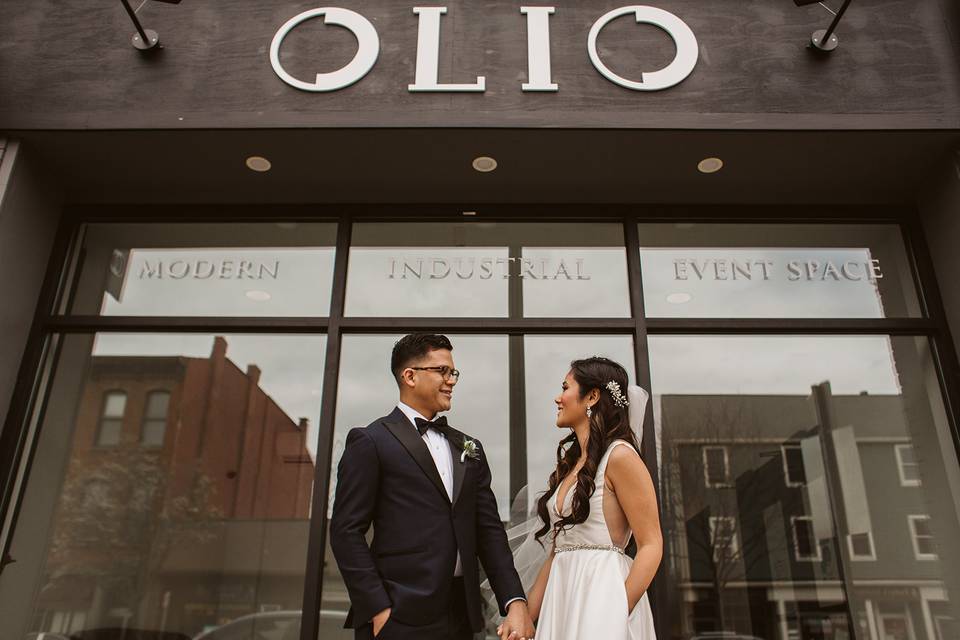 Bride and groom on Main Street