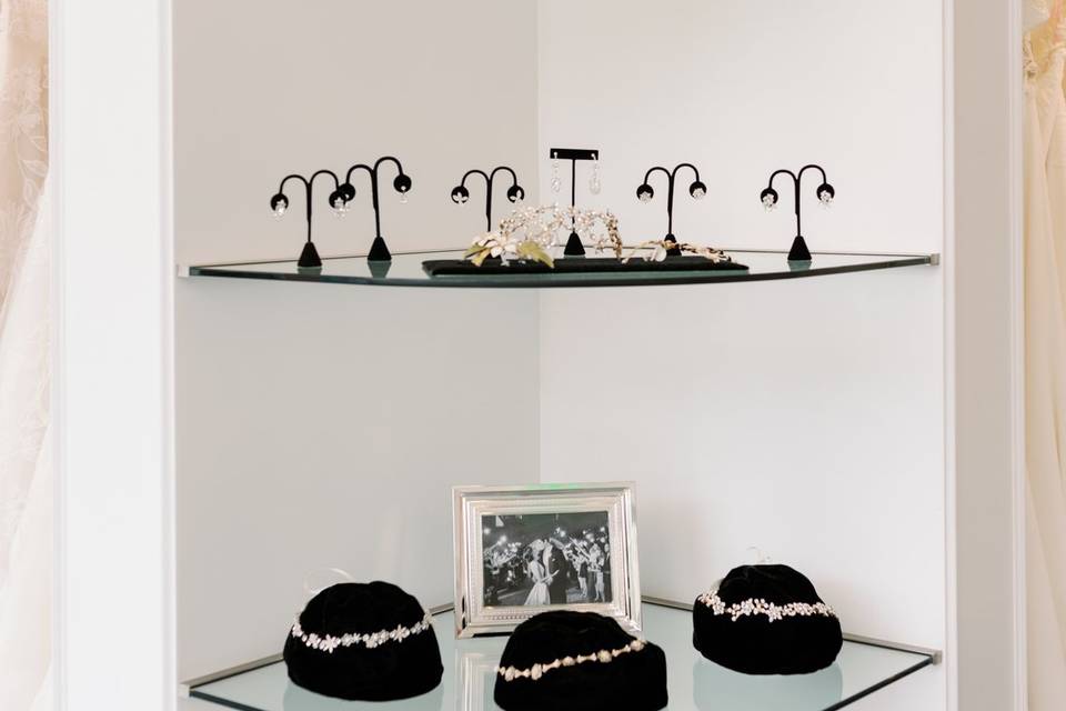 Line-up of bridal accessories