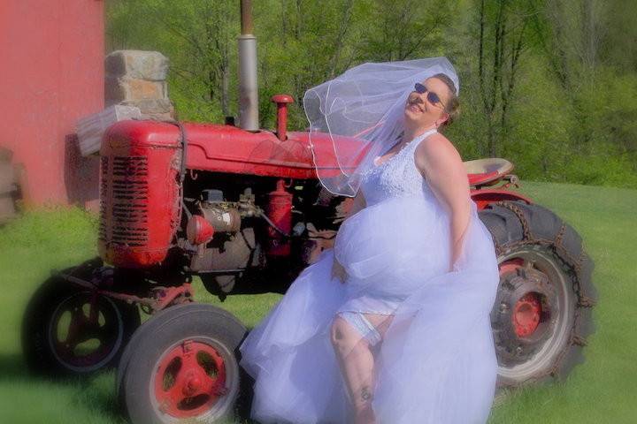 Having fun with Bride Ronda at her farm themed wedding