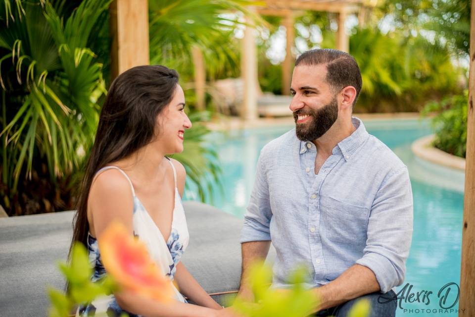 Engagement by the pool