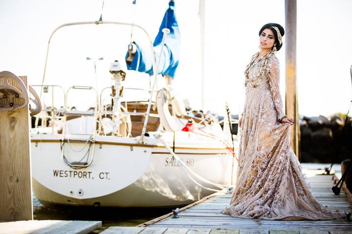 Bride by the yacht