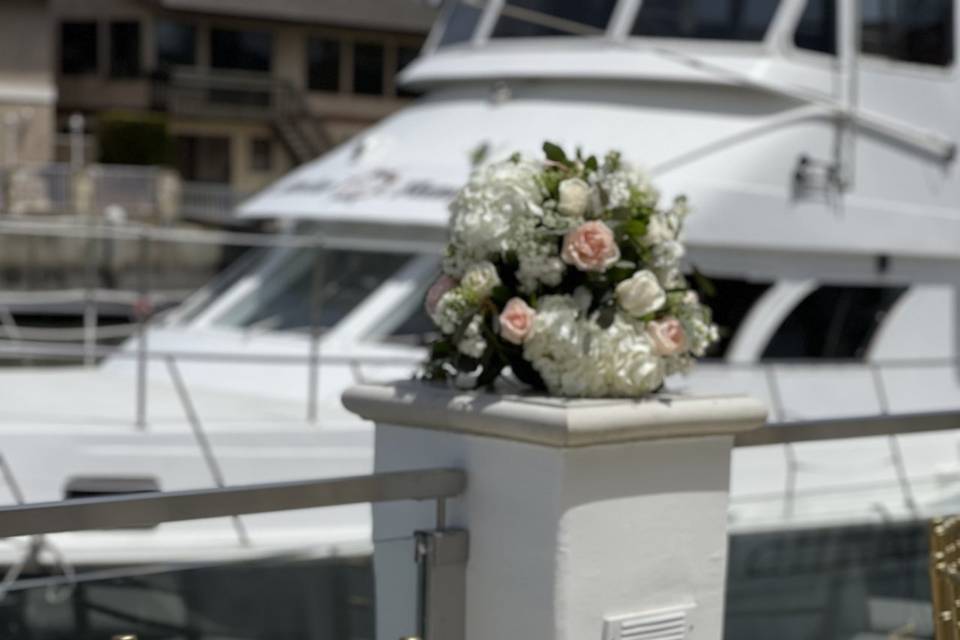 Boat wedding floral decor