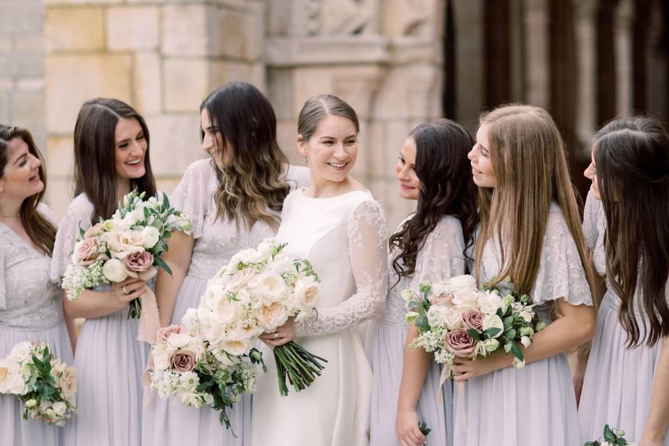 Wedding party with bouquets