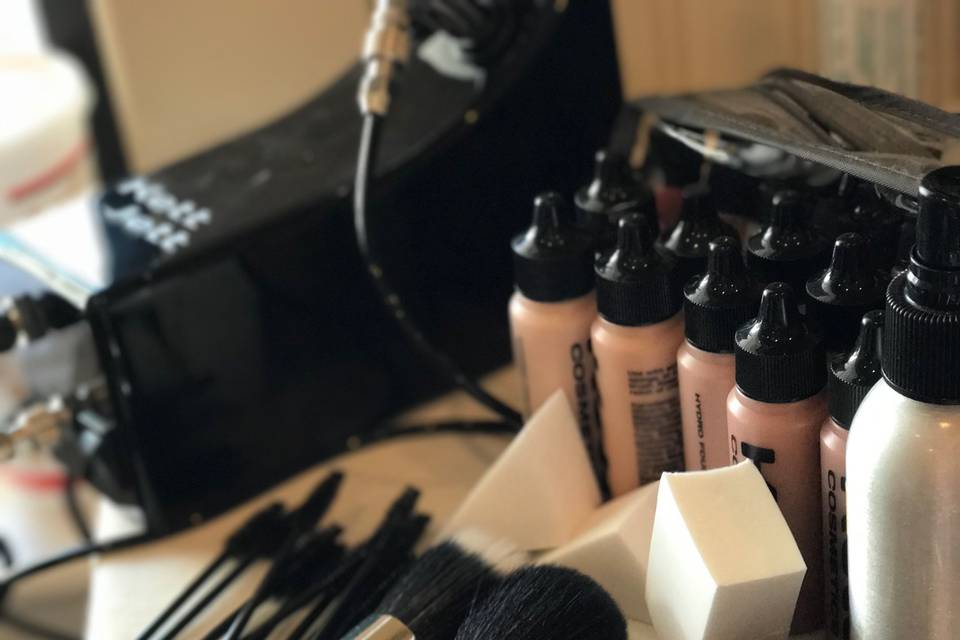 An array of makeup brushes