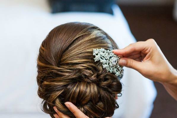 Bridal updo and hairpin