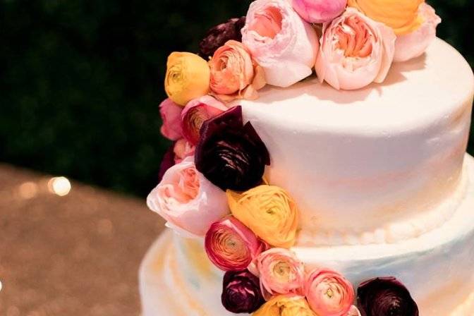 3-tier cake with cascading flowers