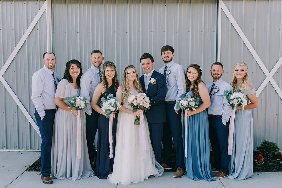 Barn with wedding party