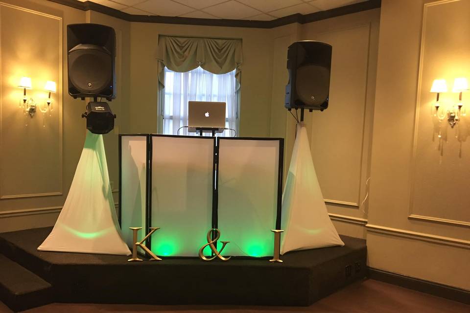 DJ booth and lighting