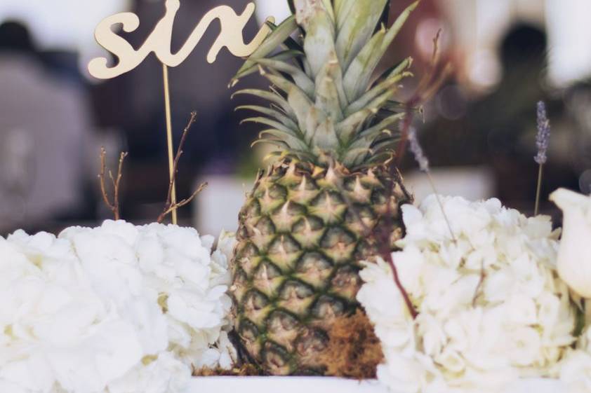 Table number and pineapple centerpiece