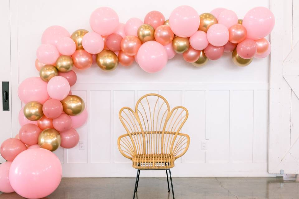 Pink and gold balloon garland
