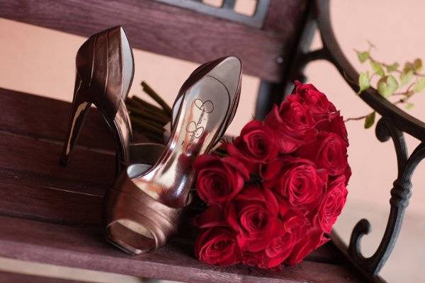 Wedding heels and bouquet