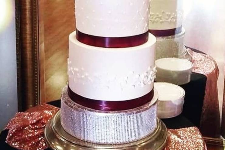 Burgundy and white cake