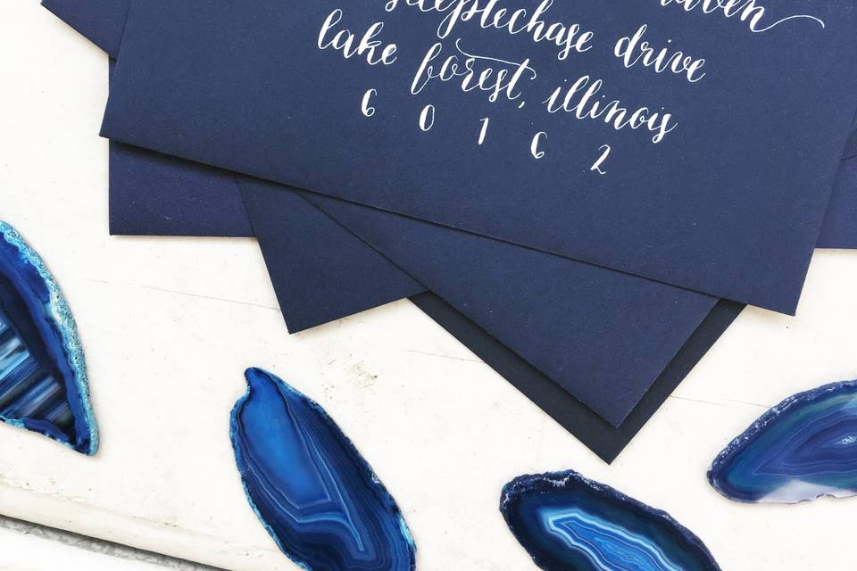 Modern calligraphy envelope in navy