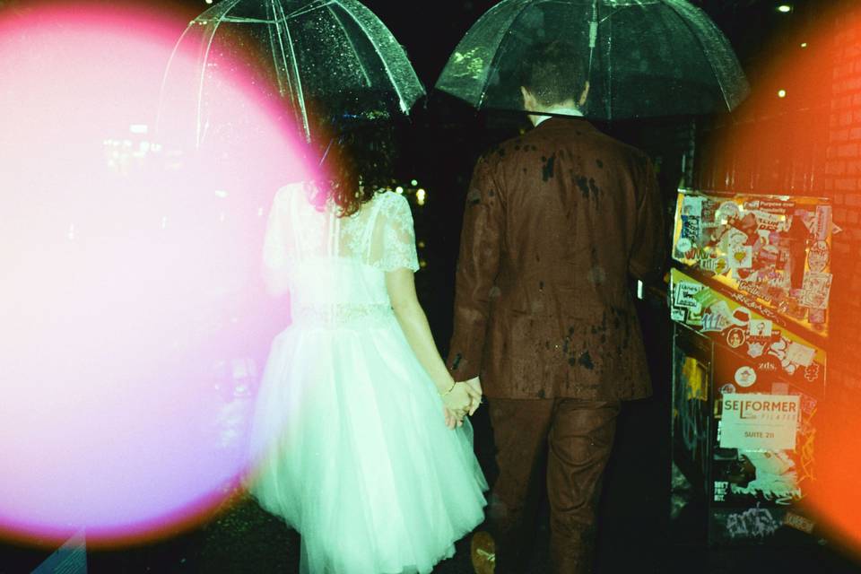Rainy wedding captured on film