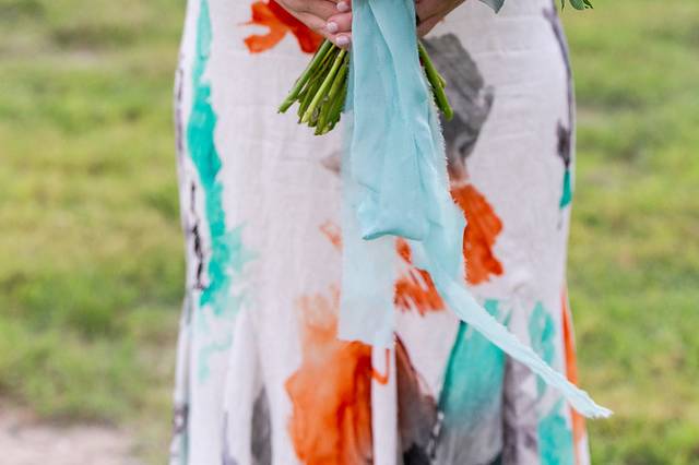 Bright dahlia wedding bouquet