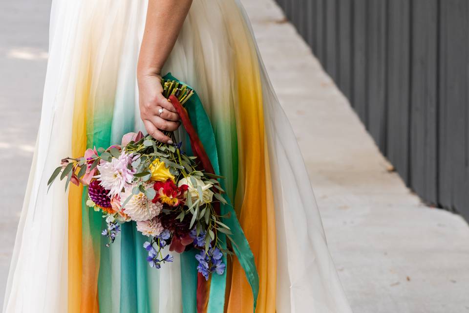 Bridal bouquet with dyed dress
