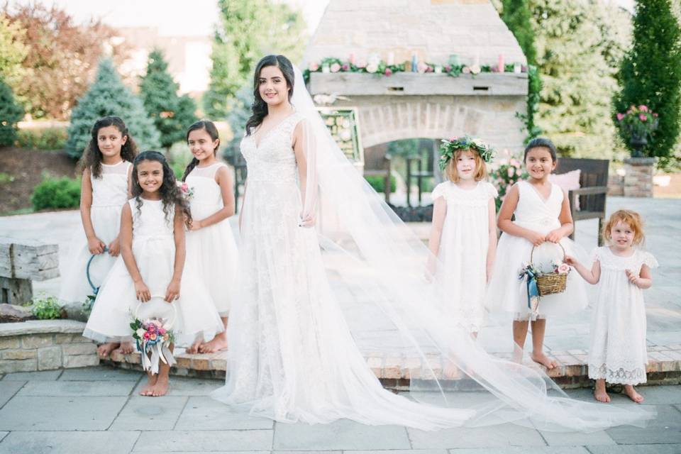 Bride with flower girls