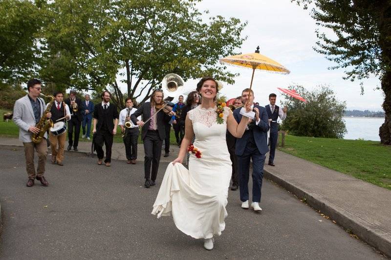 Brass band with bride wedding