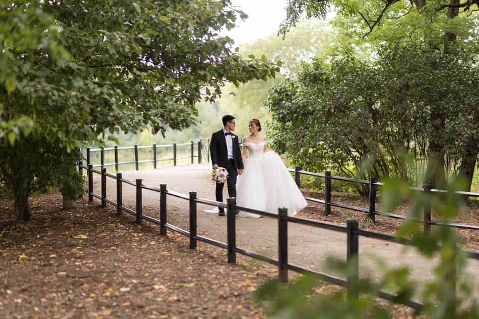 Bride and groom walking