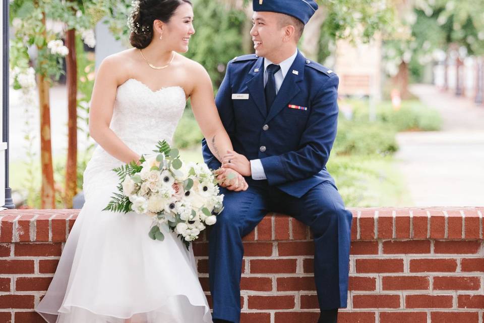 Bride in sheath dress