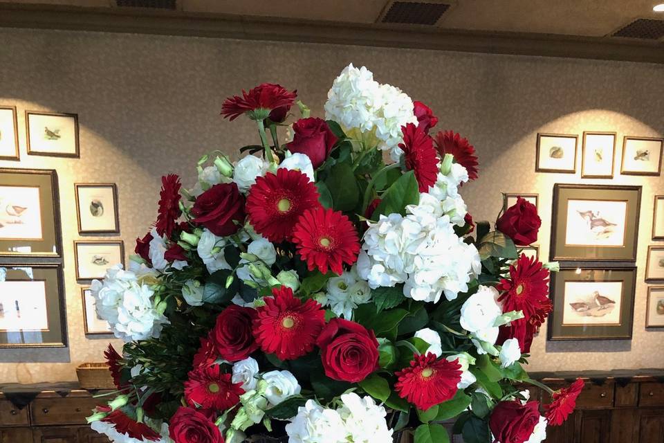 Red and white buffet urn