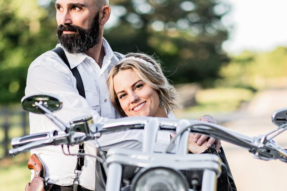 Newlywed photo with motorcycle