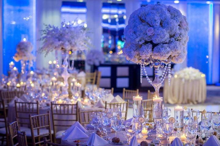 Table setup with flower centerpiece